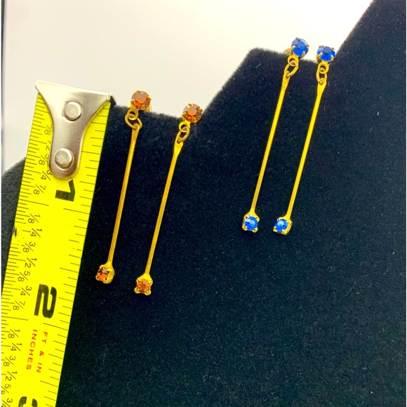 2 Pair Gold/Blue & Gold/Amber Drop Earrings. Pre-Loved - Picture 2 of 2